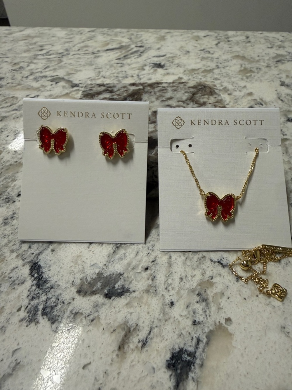 Kendra Scott Red Haley Bow Gold-Tone Necklace and Studs